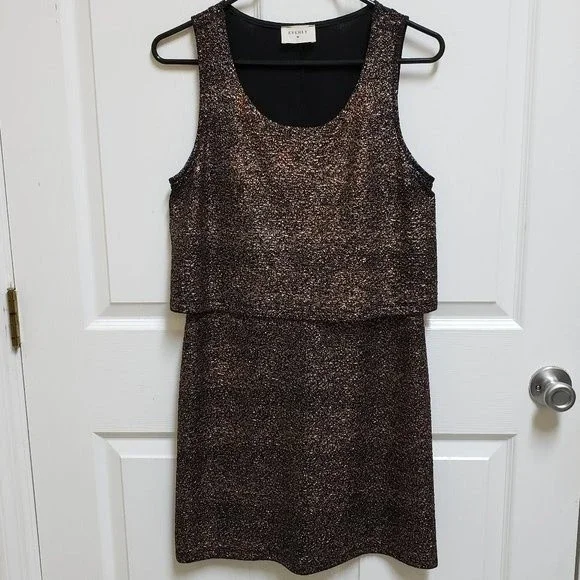 Everly M Black with Metallic Sparkle Layered Look Sleeveless Dress - Picture 1 of 11